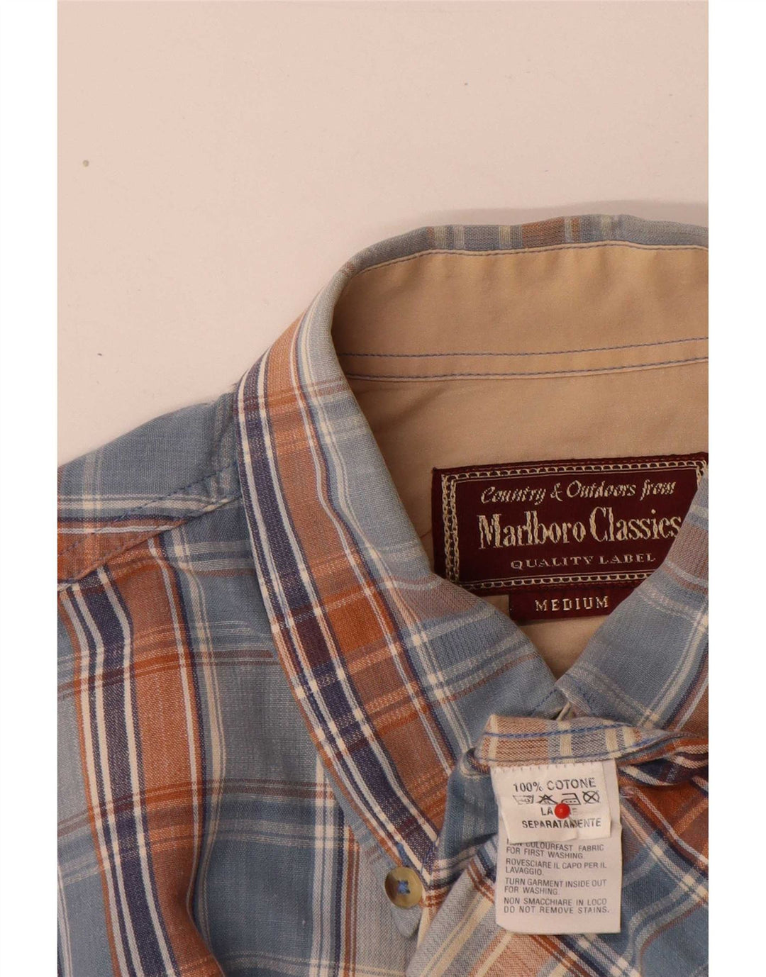 Camicia da uomo Marlboro Classics in cotone a quadri blu medio