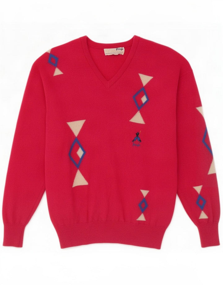 Pringle Maglione da uomo con scollo a V in lana geometrica rosa medio