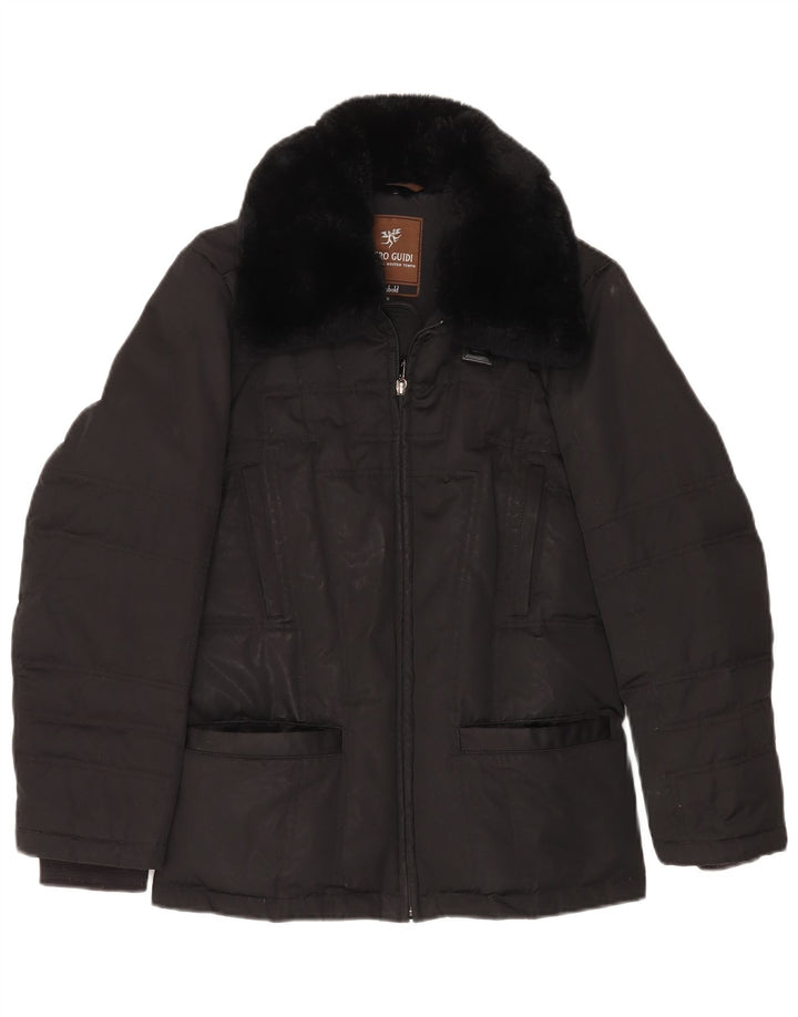 PIERO GUIDI Giacca imbottita oversize da donna UK 10 piccola in cotone nero