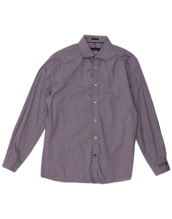 Camicia slim fit da uomo Tommy Hilfiger taglia 15 1/2 cotone a quadri blu medio