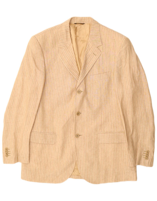 Giacca blazer vintage da uomo a 3 bottoni IT 52 XL Lino gessato beige