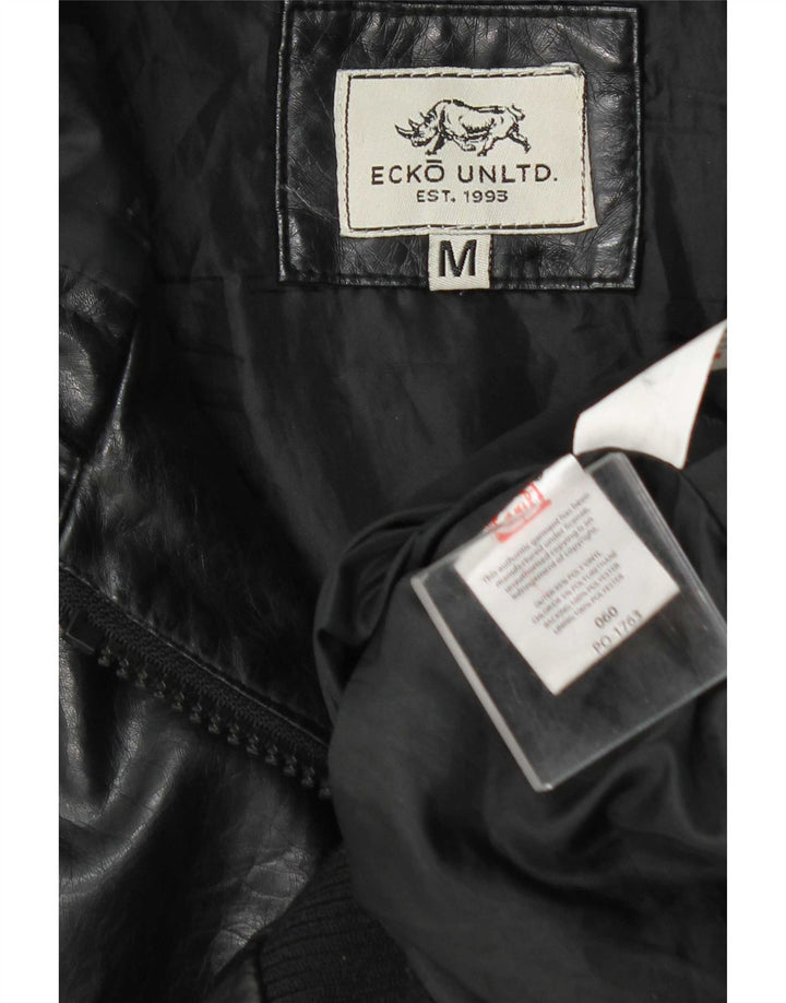 Giubbotto bomber da uomo in ecopelle con cappuccio Ecko Unltd UK 38 medio nero
