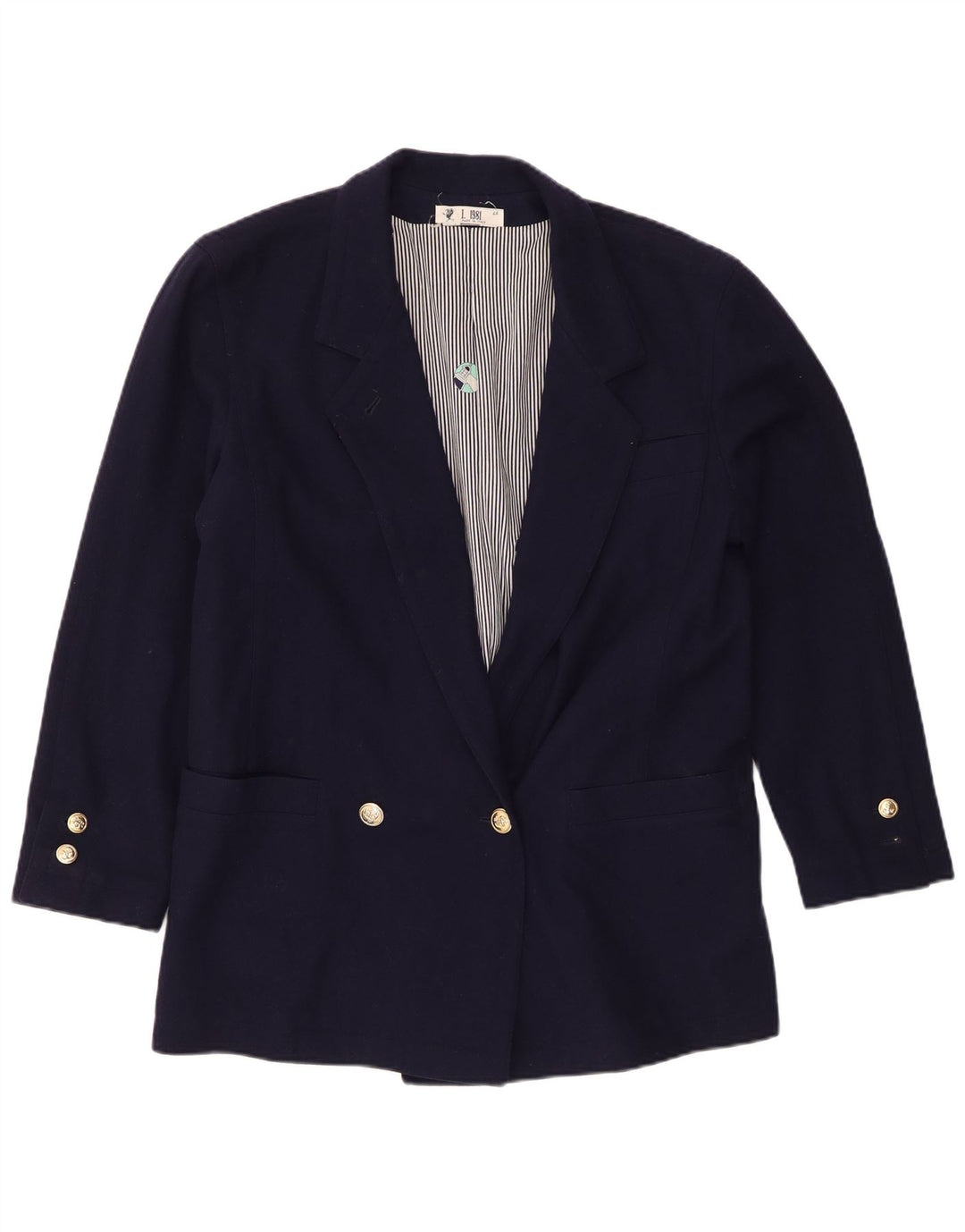 Giacca blazer doppiopetto vintage da donna IT 46 grande blu navy