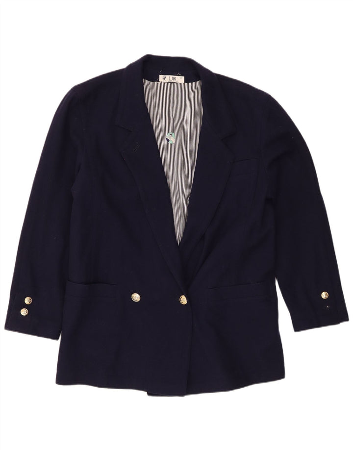 Giacca blazer doppiopetto vintage da donna IT 46 grande blu navy