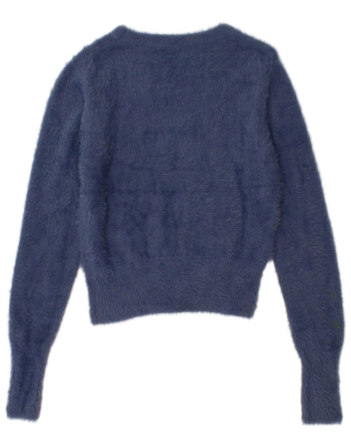 ZARA Maglione Corto da Donna con Scollo a Barca UK 12 Medio Blu Navy