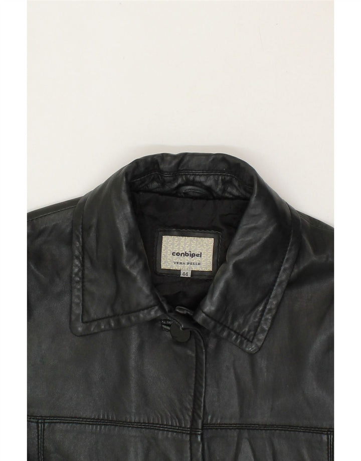 CONBIPEL Womens Leather Coat IT 44 Medium Black Leather Vintage Conbipel and Second-Hand Conbipel from Messina Hembry 