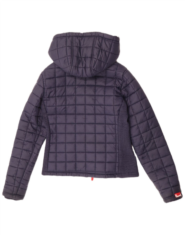 Giacca imbottita con cappuccio da donna Superdry UK 12 Medium Navy Blue Nylon