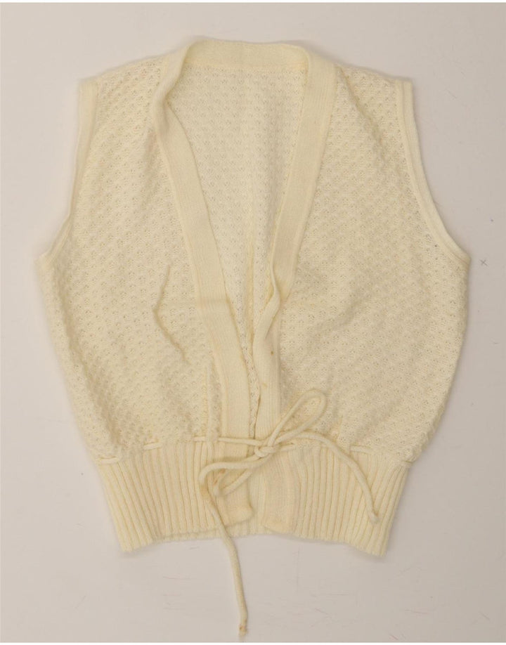 VINTAGE Womens Sleeveless Cardigan Sweater UK 12 Medium Off White Vintage Vintage and Second-Hand Vintage from Messina Hembry 