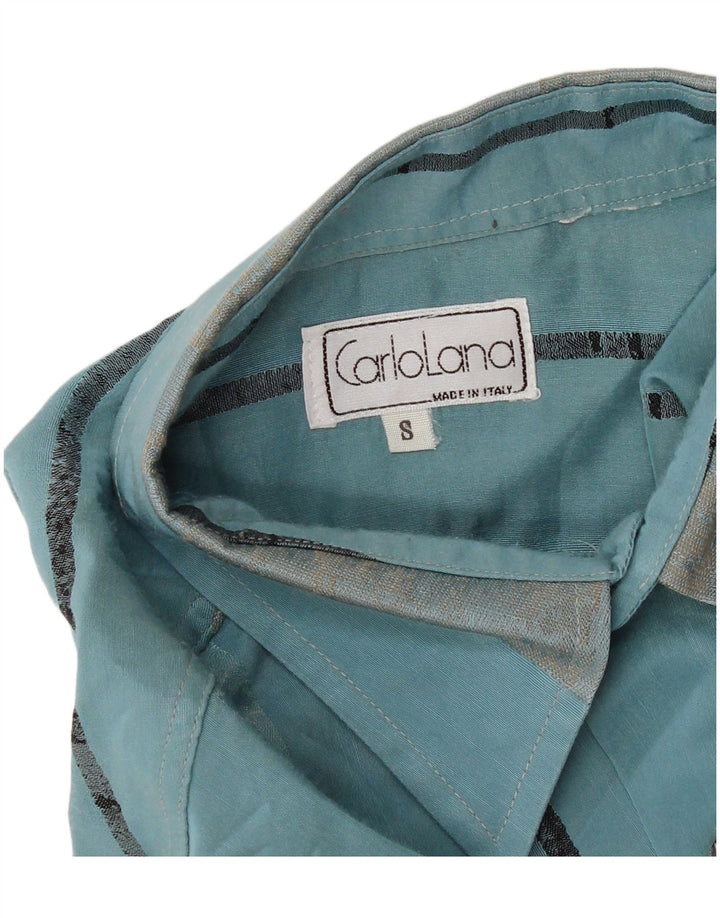 Camicia vintage da uomo a maniche corte a righe piccole turchesi