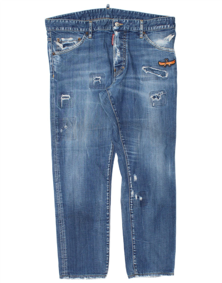Jeans slim invecchiati da uomo Dsquared2 IT 52 XL W38 L28 cotone blu