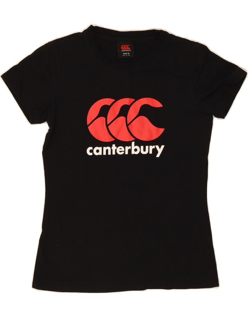 CANTERBURY Womens Graphic T-Shirt Top UK 10 Small  Black Cotton Vintage Canterbury and Second-Hand Canterbury from Messina Hembry 