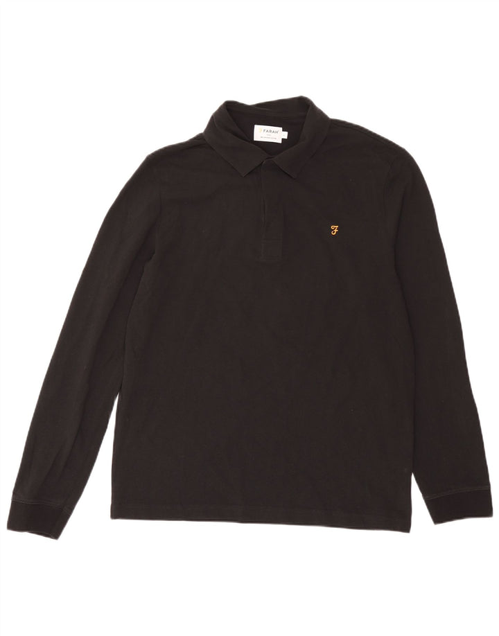 Polo da uomo a maniche lunghe Farah grande in cotone nero