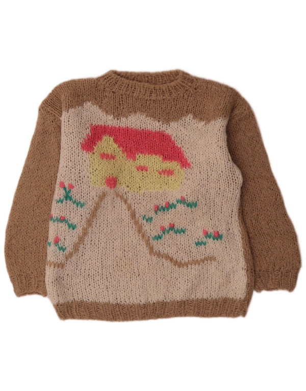 Maglione maglione girocollo da donna vintage UK 16 grande blocco di colore marrone