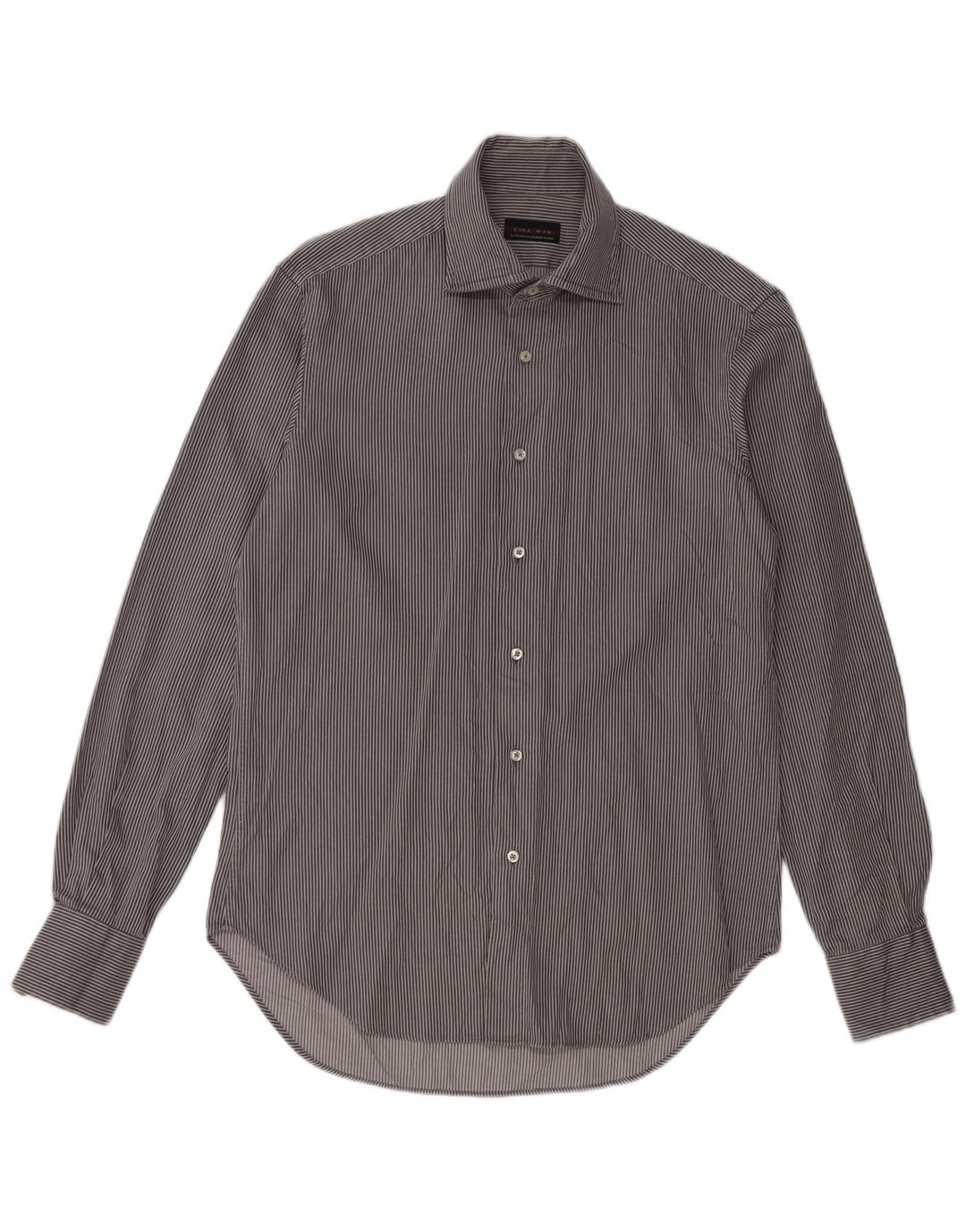 Camicia da uomo Zara taglia 38 in cotone a righe grigio medio