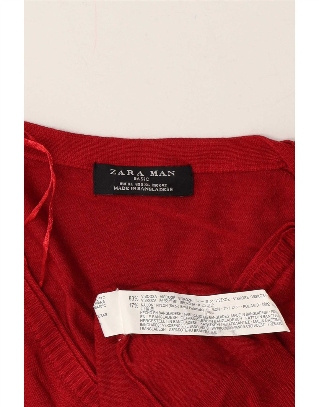 Maglione Zara da uomo con scollo a V XL rosso in viscosa
