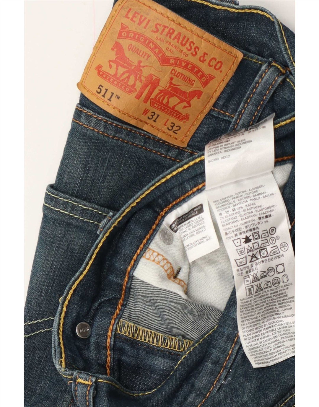 Levi's Uomo 511 Slim Jeans W31 L32 Cotone Blu