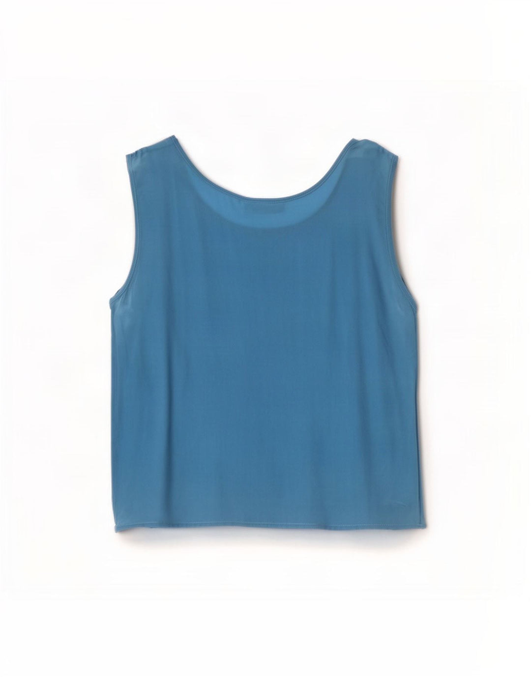 Top camicetta senza maniche vintage da donna IT 44 seta blu medio