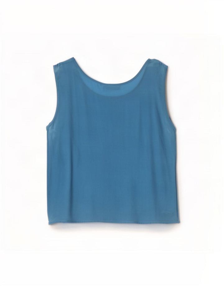 Top camicetta senza maniche vintage da donna IT 44 seta blu medio