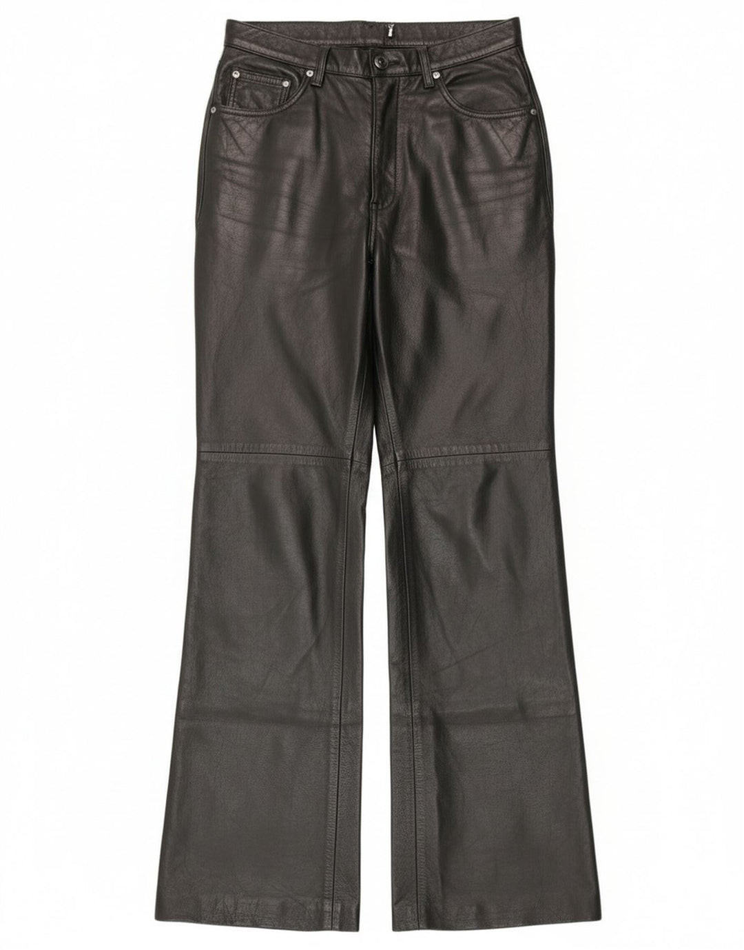 Pantaloni vintage in pelle bootcut da donna IT 44 medi W28 L30 in pelle nera