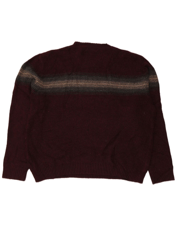 MARKS & SPENCER Maglione maglione girocollo da uomo 2XL Acrilico a righe bordeaux