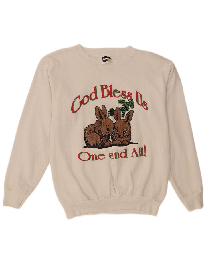 TULTEX Felpa grafica da donna Maglione UK 16 Grande cotone bianco