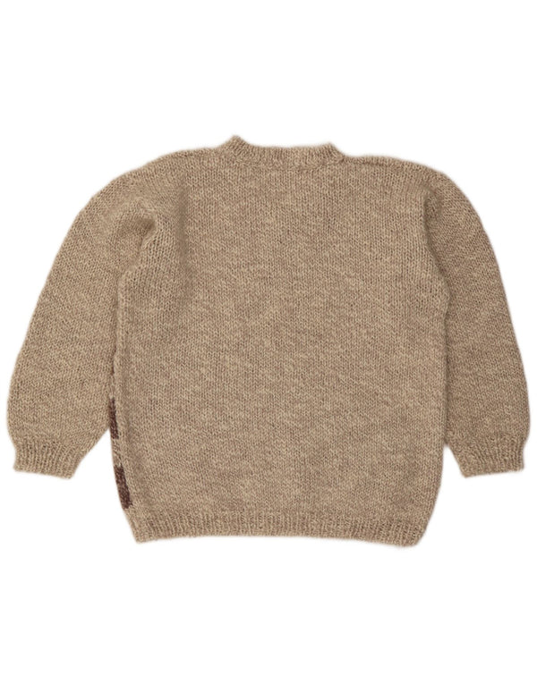 Maglione maglione con scollo a V da donna VINTAGE UK 16 Large Beige Colourblock