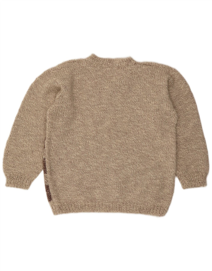 Maglione maglione con scollo a V da donna VINTAGE UK 16 Large Beige Colourblock