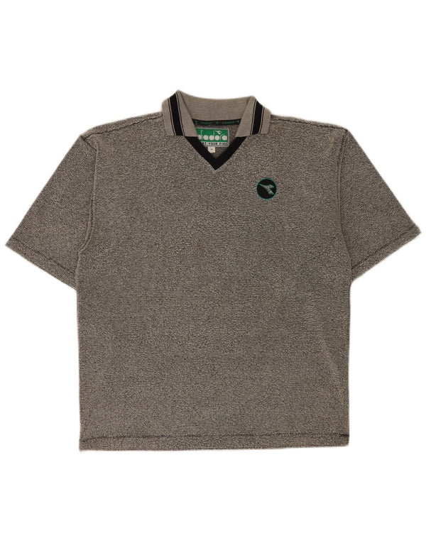Polo Diadora Uomo Poliestere Rigato Grigio Medio