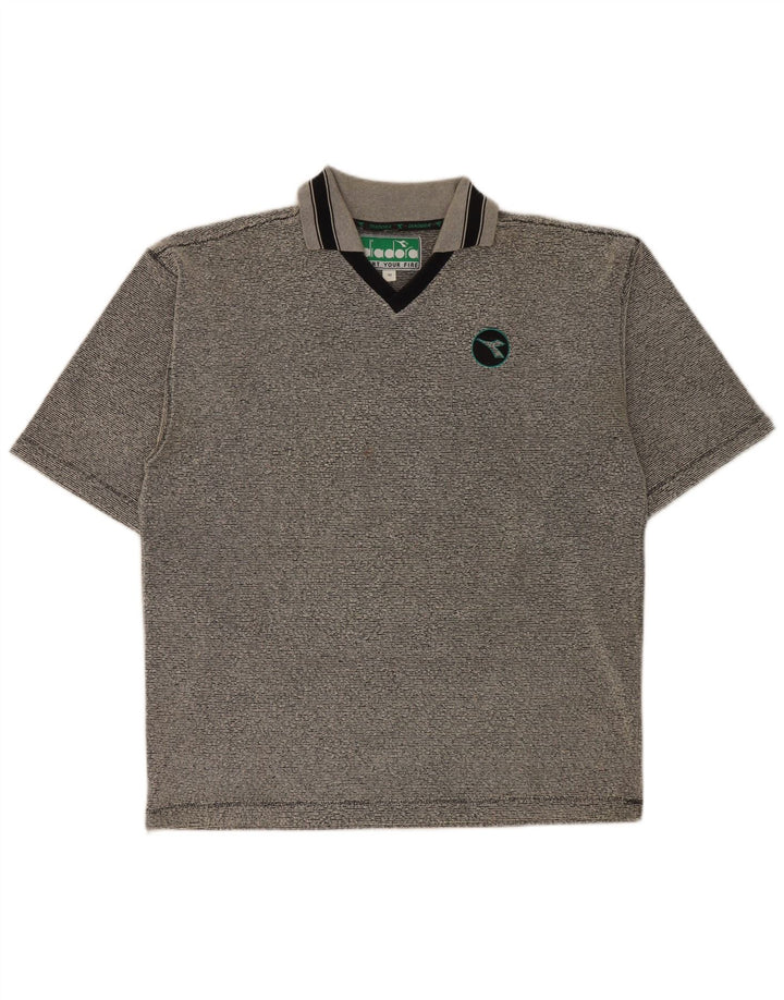 Polo Diadora Uomo Poliestere Rigato Grigio Medio