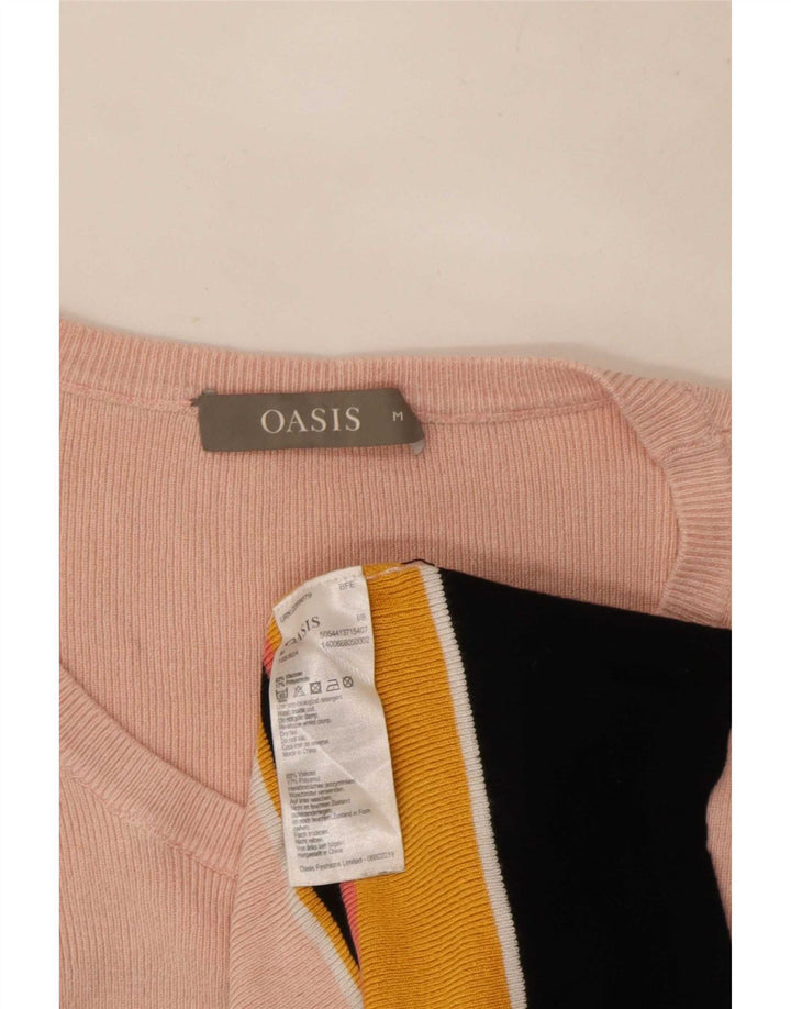 Top da donna a maniche lunghe Oasis UK 12 Viscosa a righe rosa medio