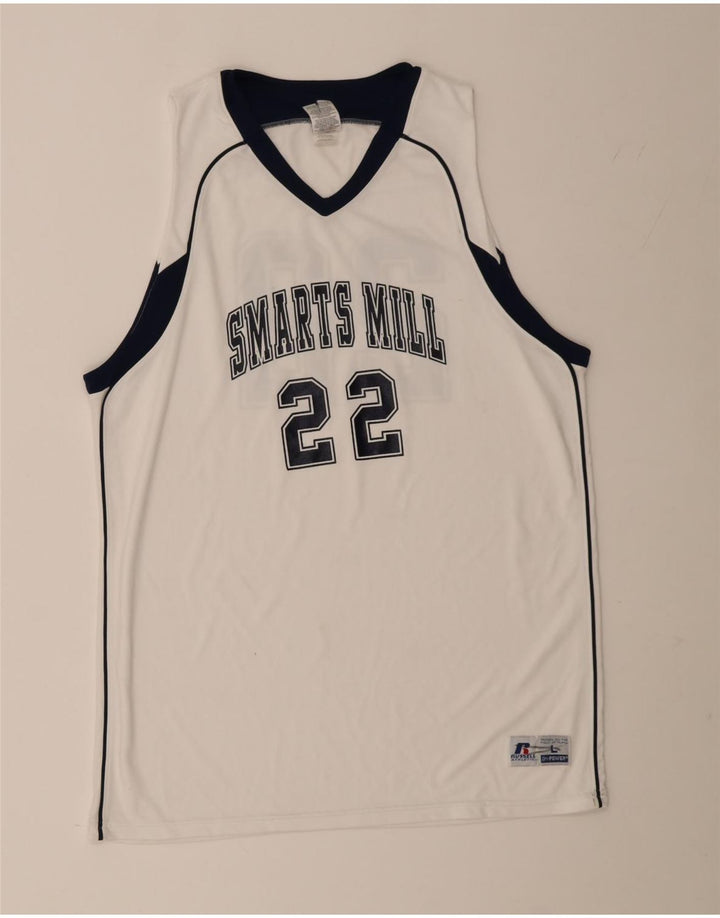 Canotta grafica da uomo Russell Athletic, grande, in poliestere color block bianco