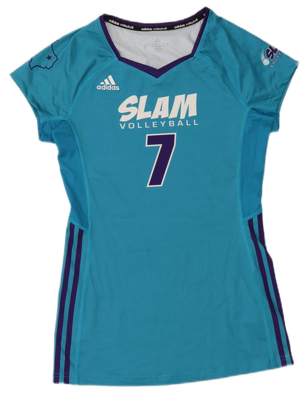 Adidas Womens Slam Volleyball Graphic T-Shirt Top UK 8/10 Small Blue