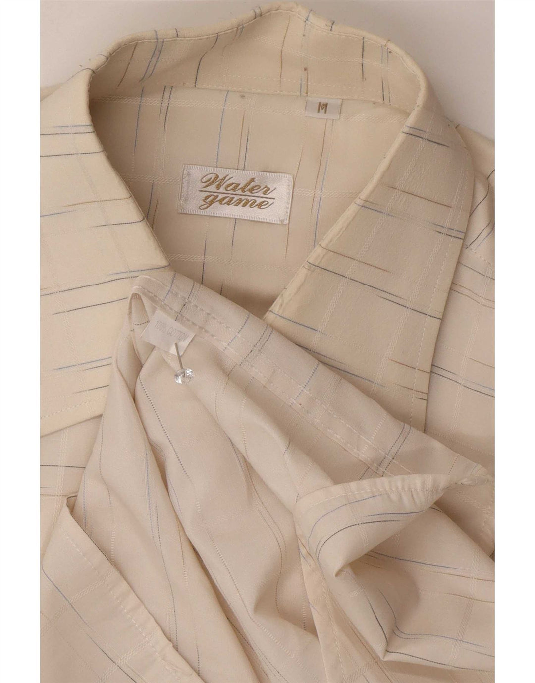 Camicia da uomo vintage in cotone gessato bianco medio