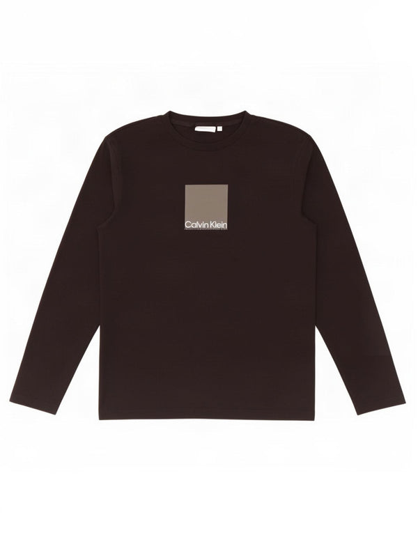 Top grafico da donna Calvin Klein manica lunga UK 16 grande cotone nero
