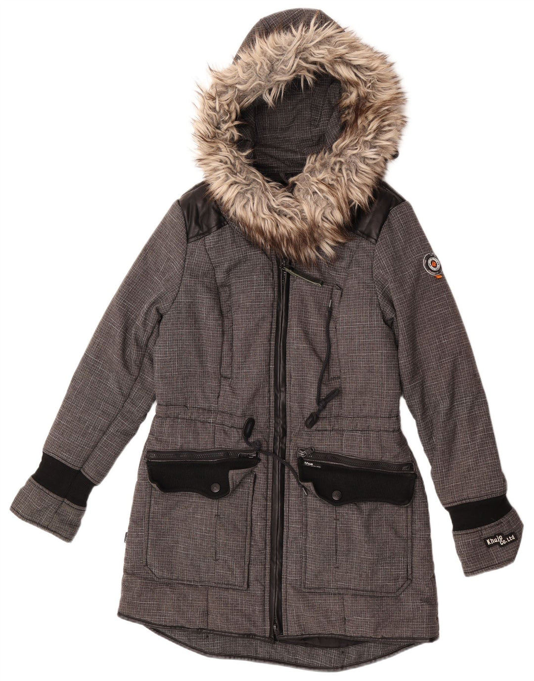 Giacca parka con cappuccio da donna KHUJO UK 14 Poliestere color block grigio medio