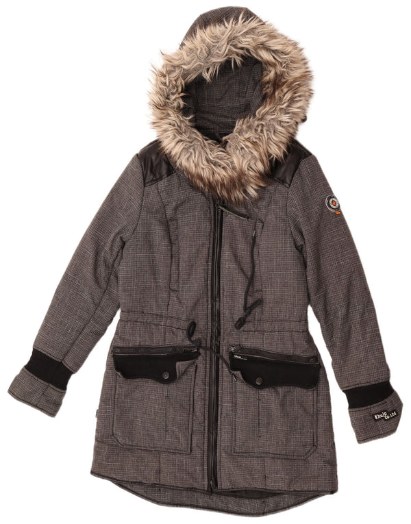 Giacca parka con cappuccio da donna KHUJO UK 14 Poliestere color block grigio medio