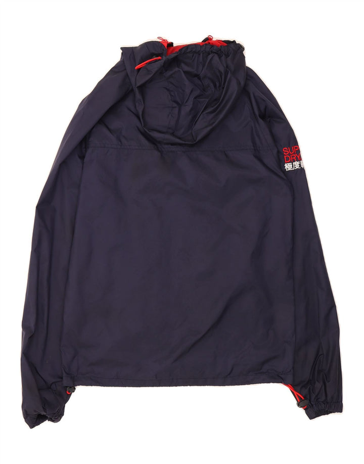 SUPERDRY Mens The Windcagoule Graphic Rain Jacket UK 36 Small Navy Blue Vintage Superdry and Second-Hand Superdry from Messina Hembry 