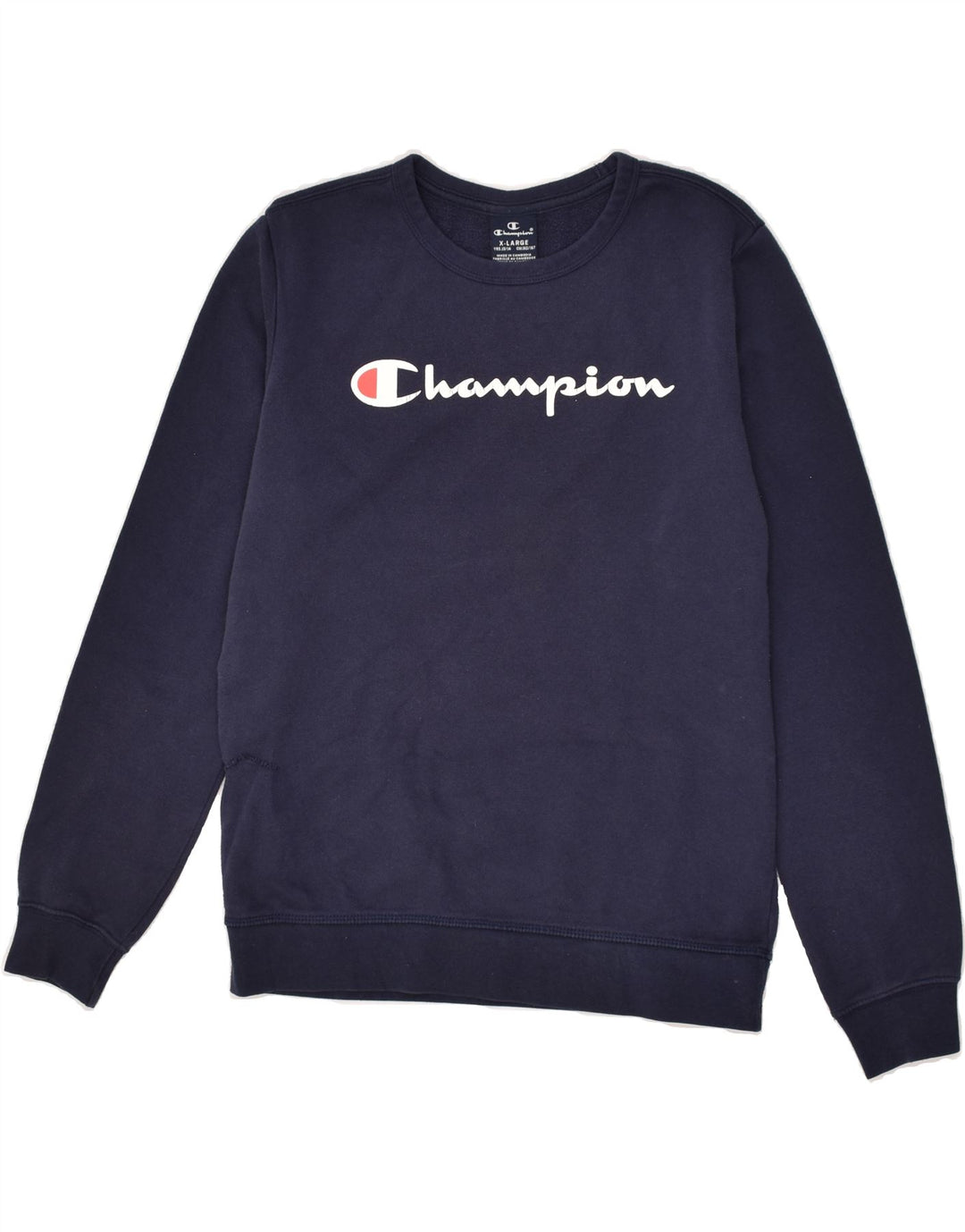 CHAMPION Boys Graphic Sweatshirt Jumper 13-14 Years XL Navy Blue | Vintage Champion | Thrift | Second-Hand Champion | Used Clothing | Messina Hembry 