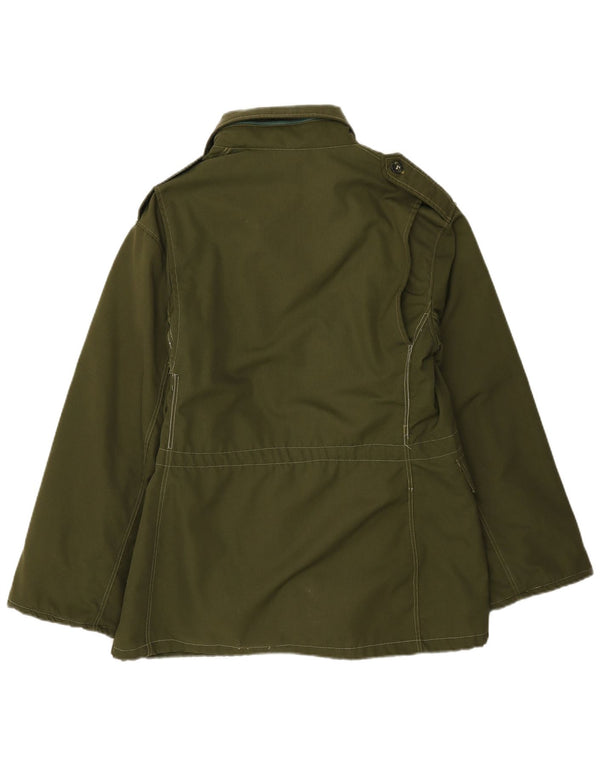 Giacca militare sherpa vintage da uomo con cappuccio UK 38 medio cachi
