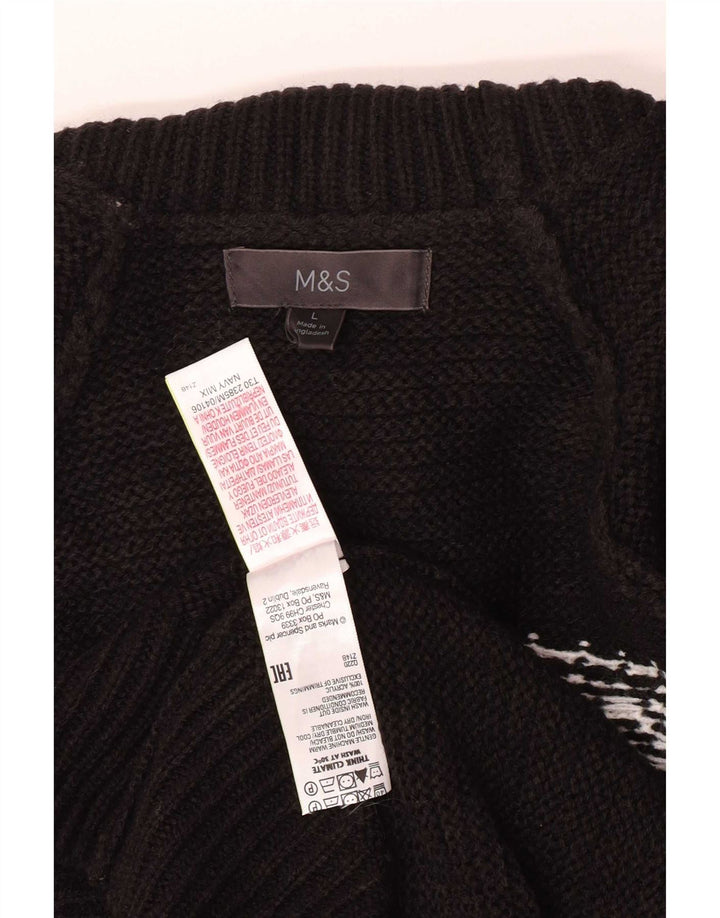 Maglione maglione a collo alto da uomo Marks & Spencer grande acrilico nero Fair Isle