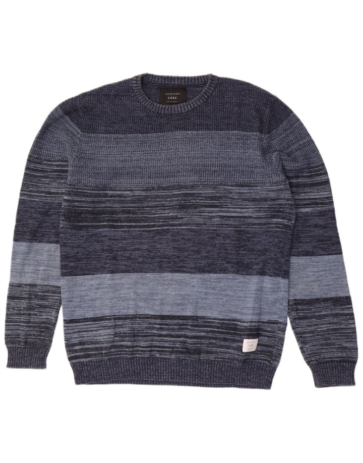 Jack & Jones Maglione girocollo da uomo in cotone gessato blu medio