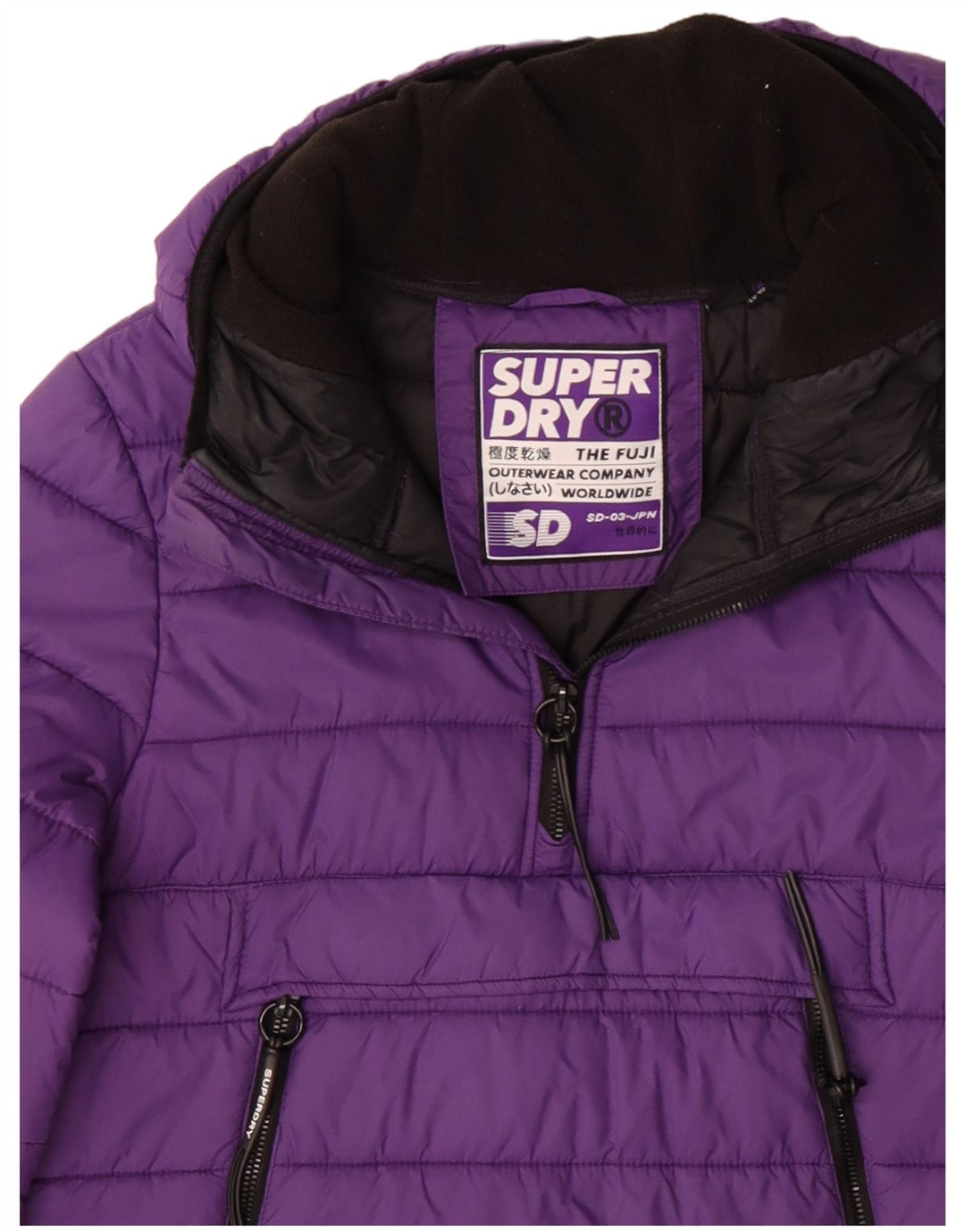 Giacca imbottita pullover con cappuccio da donna Superdry UK 12 poliestere viola medio