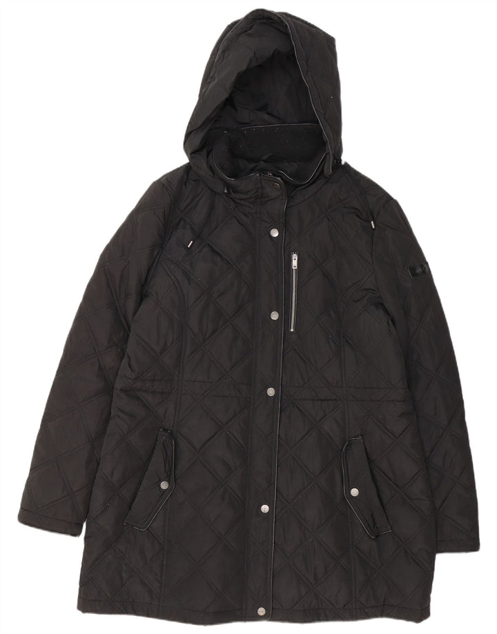 Cappotto trapuntato con cappuccio da donna DKNY UK 18 XL poliestere nero