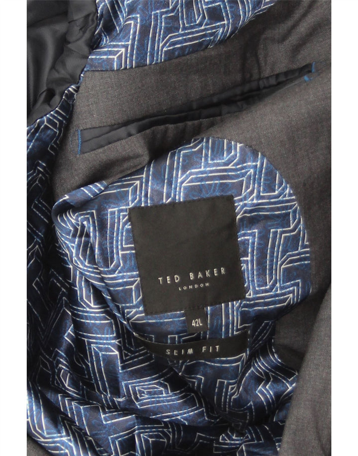 Giacca blazer slim fit da uomo a 2 bottoni Ted Baker UK 42 XL lana grigia