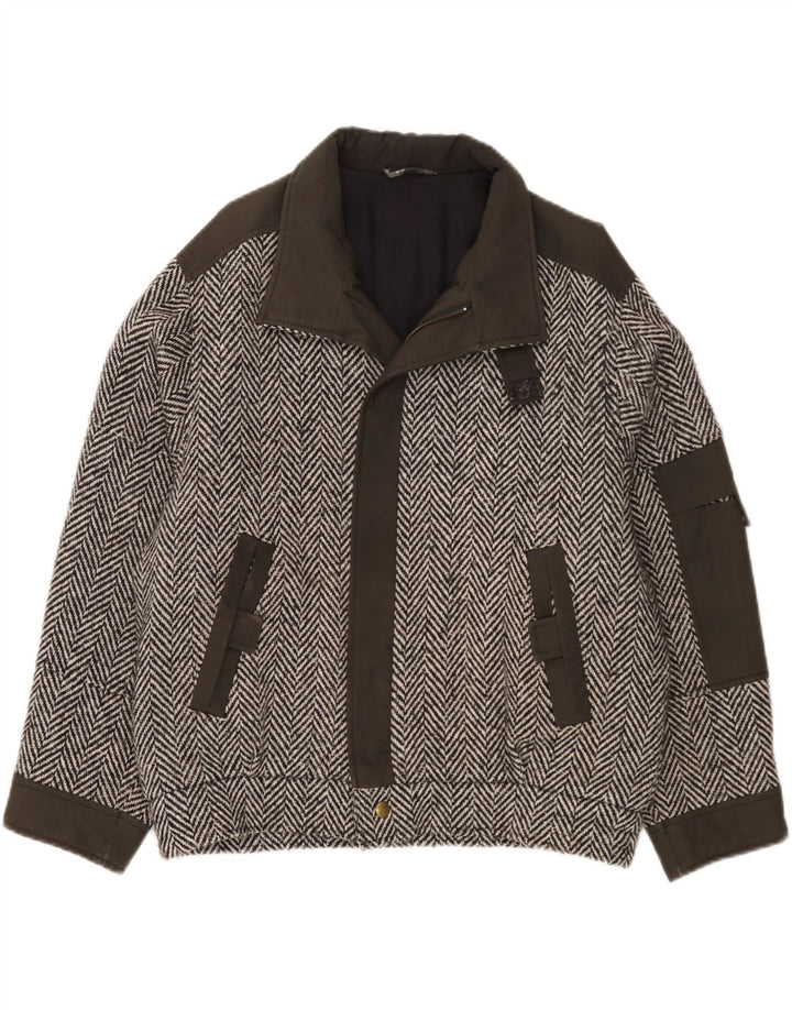 Giubbotto bomber vintage da uomo vestibilità ampia IT 48 Viscosa color block grigio medio