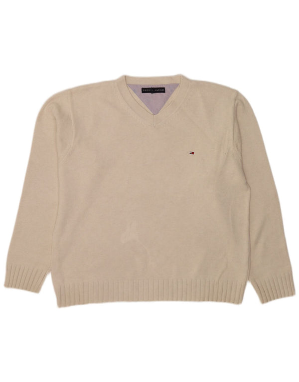 Maglione maglione con scollo a V da uomo Tommy Hilfiger XL in cotone beige