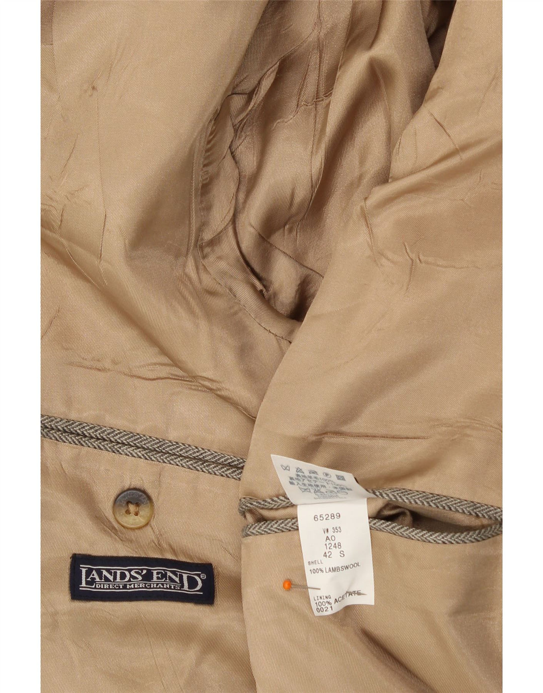 LANDS END Mens 2 Button Blazer Jacket UK 42 XL Grey Lambswool Classic Vintage Lands End and Second-Hand Lands End from Messina Hembry 