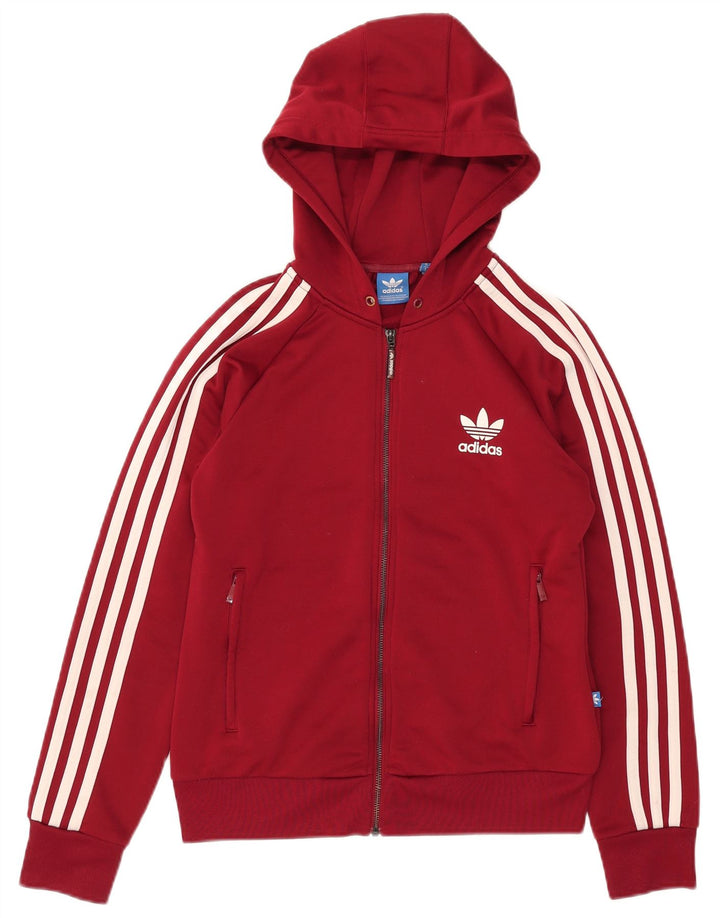 Maglione con cappuccio e zip da donna Adidas UK 12 Poliestere bordeaux medio