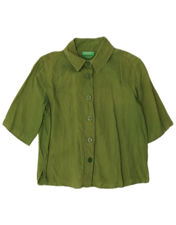 Camicia a maniche corte oversize da donna BENETTON UK 6 XS Lino verde