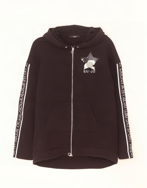 Felpa con cappuccio e zip oversize con grafica da donna Liu Jo UK 6 XS nera in poliammide